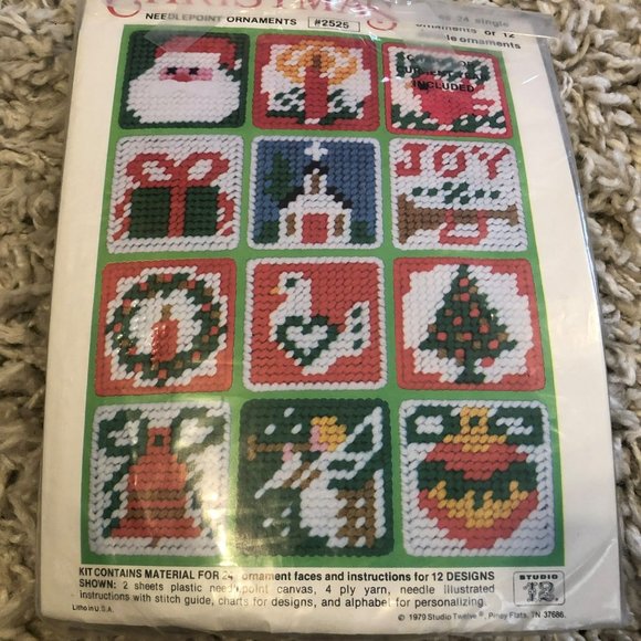 Vtg 1979 Needlepoint Ornament Kit Studio 12 Make 24 ornaments or 12 double place - Picture 2 of 4